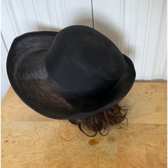 Vintage Frank Olive Neiman Marcus Hat Womens Black Rolled Brim Church Sun Garden main image 4